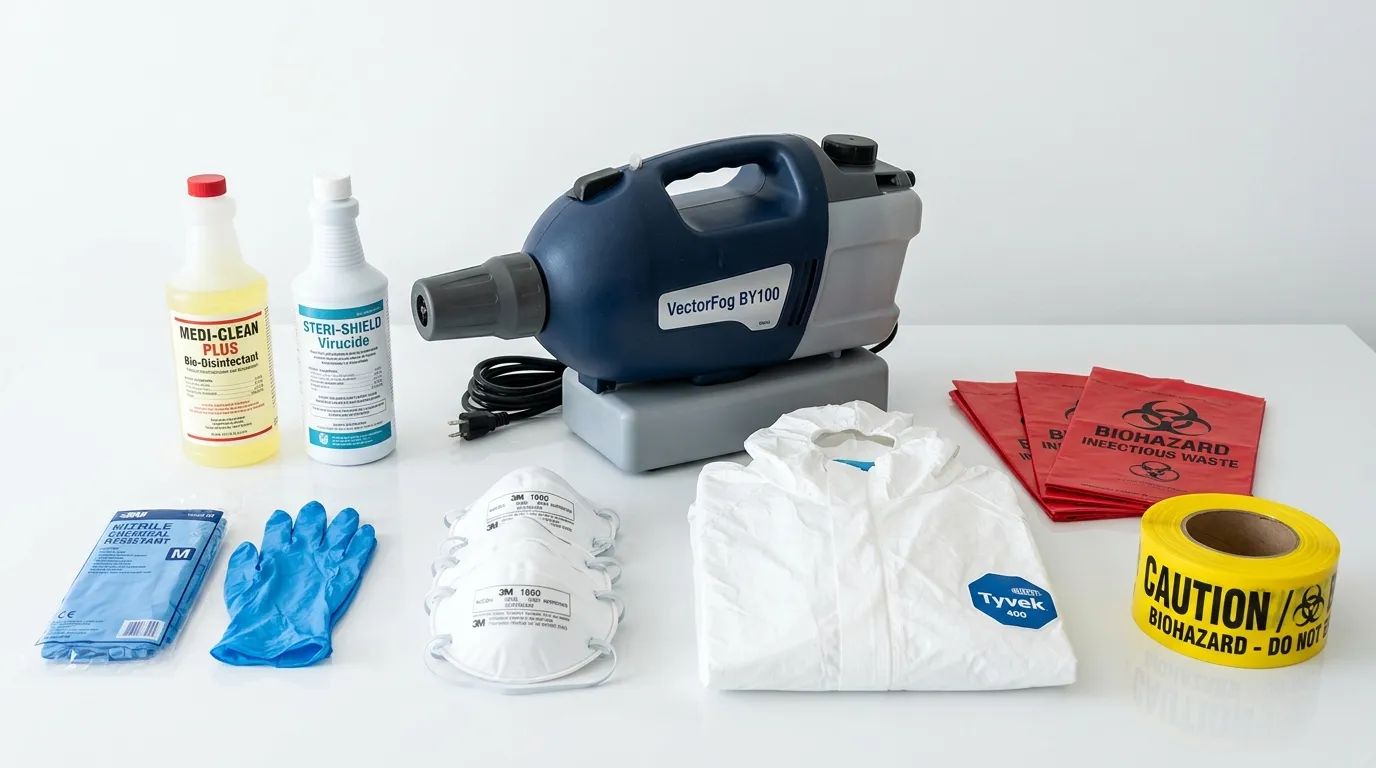 Professional biohazard remediation crew working in McAllen